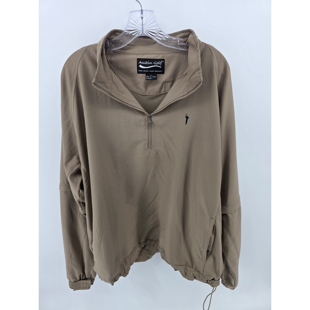 Austin Golf Mens Large Tan Windbreaker 1/4 Zip Pullover Jacket Water Resistant